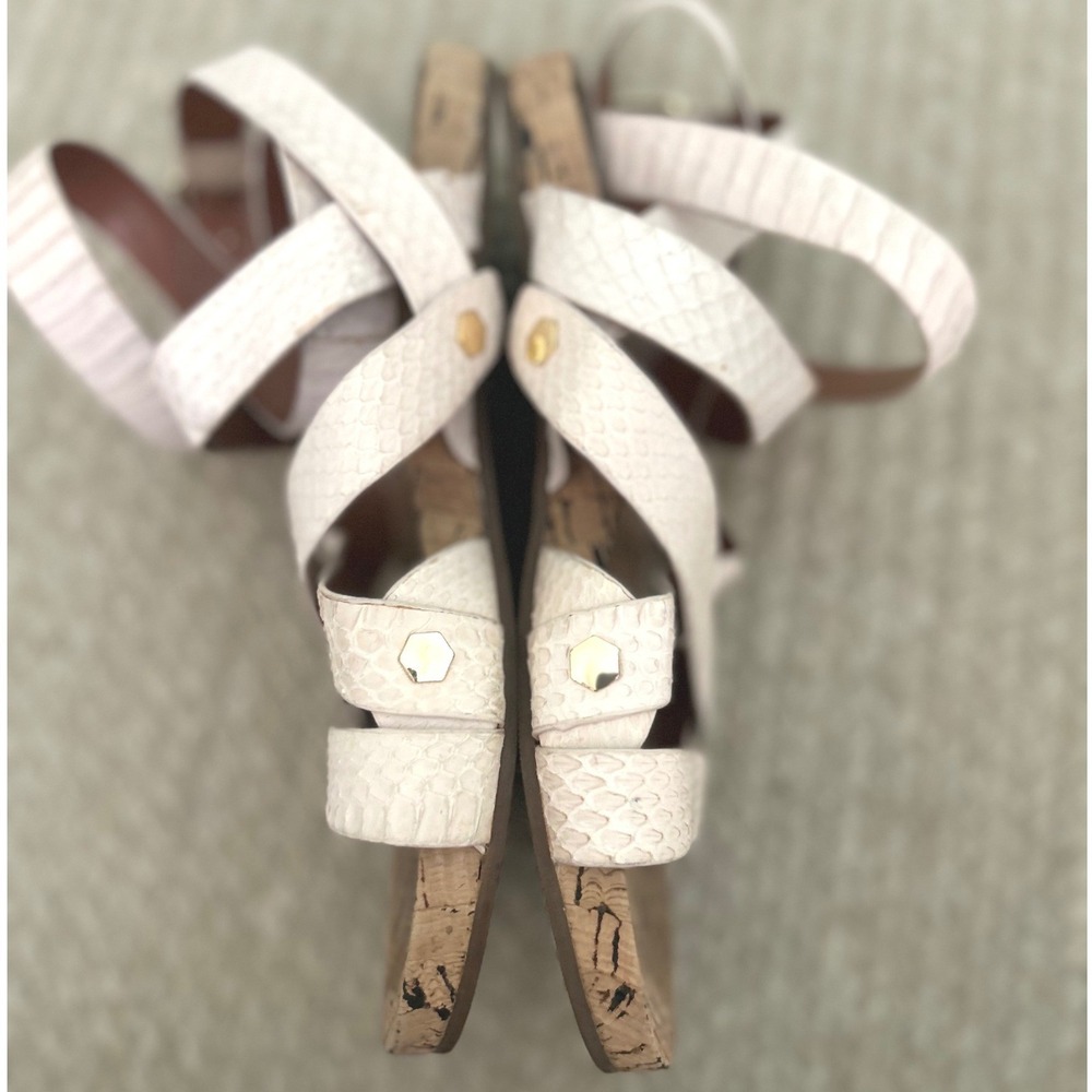 Rebecca Minkoff Cream‎ Snakeskin Embossed Leather Gladiator Cork Sandals 9.5M
